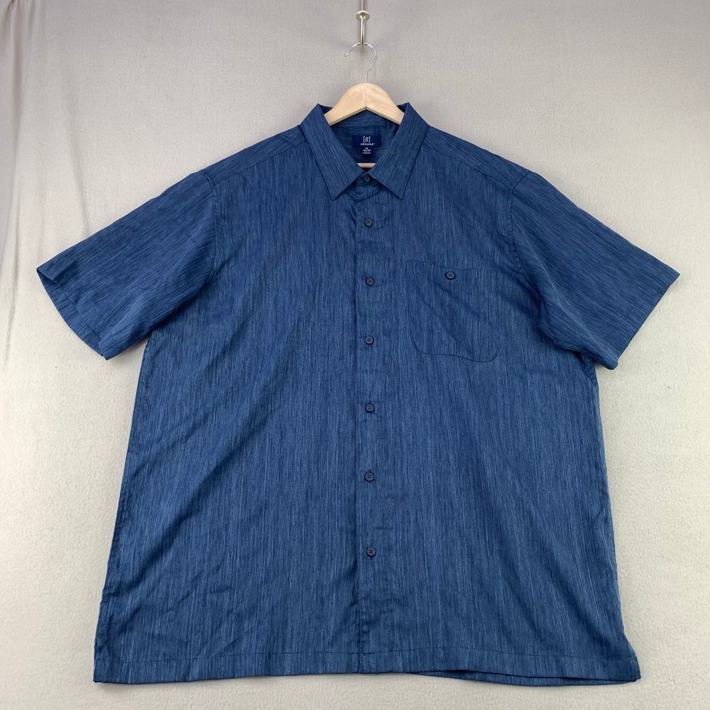 George Button Up Shirt Mens XL Blue Short Sleeve Comfort Stretch Office Workwear
